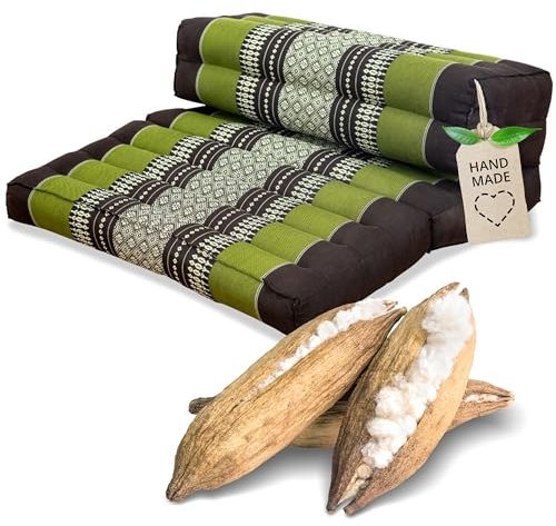 livasia Meditationskissen faltbar klappbar - 72x50x12cm - Zafukissen Zabuton für Yoga und Meditation, Meditationssitz mit Kapok, Sitzkissen Schneidersitz zum Klappen, handgefertigt (Braun/Grün)