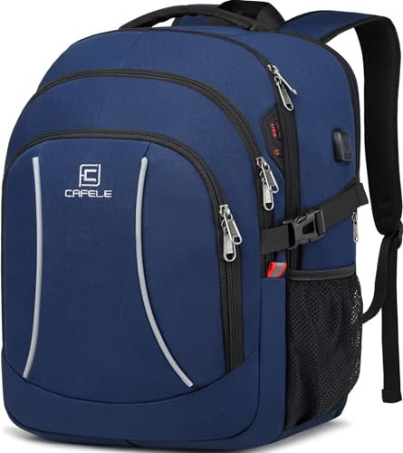 Cafele Rucksack für Männer College-Rucksack Schulrucksack für Teen Boys mit 17,3-Laptopfach, Bookbag für Männer Arbeitsrucksack mit USB-Ladeanschluss Blau
