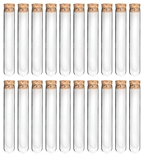 Lily's Home 20 Glass Test Tubes with Cork Stoppers for Scientific Experiments, Shot Glass in Parties, Home Decorations, Spices and Candy. 20x150mm 36ml
