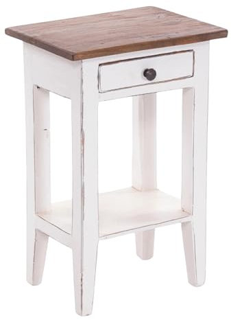 DESIGN DELIGHTS Rustikaler Vintage Telefontisch PLANTA | 52x34cm (HxB), Mahagoni Massivholz | Blumenhocker, Flurtisch, Beistelltisch, Nachtschrank mit Schublade | Farbe: 06 weiß-Landhaus