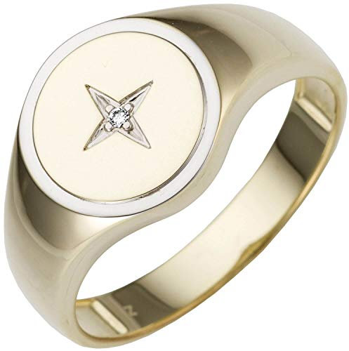 Herren Ring aus 585 Gold Gelbgold bicolor mit Diamant Brillant flach rund, Ringgröße:Innenumfang 60mm ~ Ø19.1mm