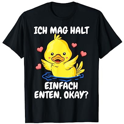 Ente Enten Geschenke Damen T-Shirt Cartoon Schwarz Klein Klassisch geschnitten, Rundhalsausschnitt, Halbarm, Standardlänge, Pullover, V-Ausschnitt im Rücken