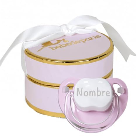 BebeDeParis Ciuccio per Bambini Personalizzato con Nome, Regalo di lusso per Neonati 0-6 Mesi, Scatola Personalizzata, Senza BPA (Suchetti, Rosa)