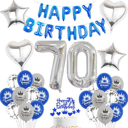 Luftballon 70. Geburtstag mann blau deko Folienballon 70 jahre Geburtstags deko mann männer blau set happy Birthday 70th Geburtstagsdeko 70 Ballon 70 jahre Geburtstag Dekoration set(70)