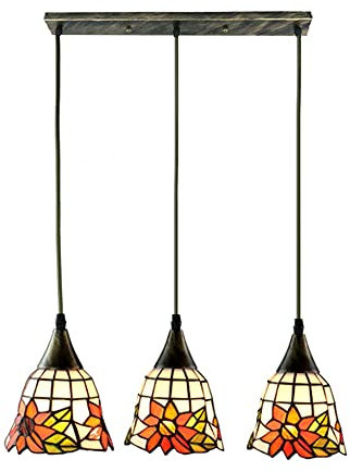 Tiffany Kronleuchter Pendelleuchte Vintage Klassisch Esstischlampe 3-flammig E27 Modern Esszimmer leuchte, Retro Gemalt Glas Lampenschirm Hängelampe für Büro, Wohnzimmer, Küchen, Höhenverstellbar (B)