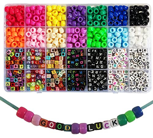 Gxadwzy 770 Stück Pony Perlen 6x9mm und A bis Z Bunt Buchstaben Würfel Perlen für Armbänder Schmuck Basteln