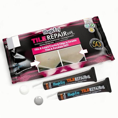 MagicEzy Tile Repair Ezy : Repair Chips & Holes in Ceramic Tiles Fast - Thick Tile Filler - Repair Kit - 12.9mL / 0.43 fl OZ… (Light Grey/White)