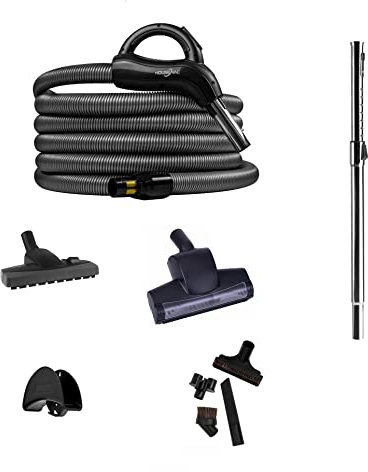 HouseVac Zentralstaubsauger Zubehör Kit 9 Teile; Saugschlauch mit Handgriff Teleskopstange Umschaltbare Bodendüse Fugendüse Premium-Set zur gründlichen Reinigung 12m