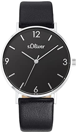 s.Oliver Armbanduhr Damen Quarzuhr Analog, mit Leder Armband, Silber, 3 bar Wasserdicht, Kommt in Uhren Geschenk Box, 2033489