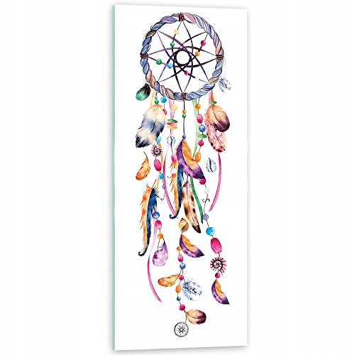 WallArena Glasbild 125x50 cm Modern Federn Boho Glasbilder Küche Badezimmer Wohnzimmer Schlafzimmer Bilder auf Glas einteilig Deco Glass Hochformat Wandbilder Aufhängfertig