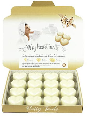 Fluffy Towels Wax Melts: 16 x 5g Heart Shaped Wax Melts Scented in a Presentation Gift Box, Vegan & Pet Friendly, Cruelty Free, Candle Alternative