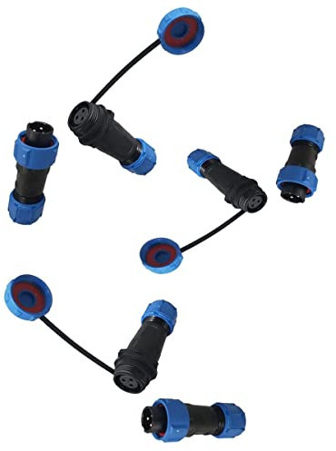 230V 12V IP68 13mm 2-polig Rundstecker Buchse Verbinder Stecker Set mit Deckel Steckverbindung Steckverbinder wasserdicht für Garten Boot KFZ für max. 6,5mm Kabeldurchmesser (3 Sets / 3-Pin)