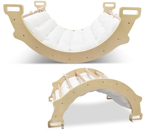 COSTWAY Arco da Arrampicata per Bambini, 2 in 1 Altalena ad Arco in Legno con Cuscino Morbido, Doppia Faccia, Ideale per Bambini 1+ Anni (Naturale)