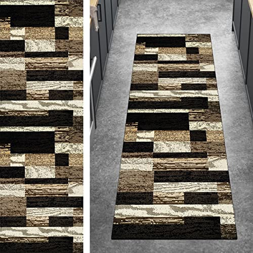 Ymural Teppich Läufer Flur Lang Teppichmatten Patchwork 70x300CM Braun Beige Kücheläufer rutschfest Meterware Teppichläufer Waschbar Kurzflor Polyester Korridor, Breite 40-120cm