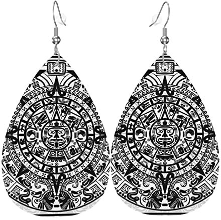 Leder Ohrringe Maya-Stammes- Symbol Schwarz Weiß Ohrringe Mode Damen Ohrringe Leichte Leder Tropfen Ohrringe Für Geschenke Zubehör Frauen