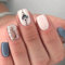 24pcs Short False Glitter Gold Stick on Nails Navy Heart Press on Nails White Removable Glue-on Fake Nails Women Girls Nail Art Accessories