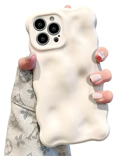 UEEBAI Case for iPhone 12 Pro Max 6.7 inch, Cute Solid Color Curly Wave Shape Shockproof Soft TPU Bumper Phone Case, Candy Water Ripple 3D Silicone Slim Pretty Case Non-yellowing Cover,White