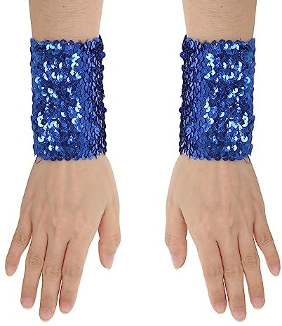 MSemis 1 Paar Damen Glänzende Pailletten Handschuhe kurz Fingerlose Armstulpen Abnehmbarer Wrist Stulpen Stretchy Manschetten Performance Cosplay Kostüm Blau - Einheitsgröße