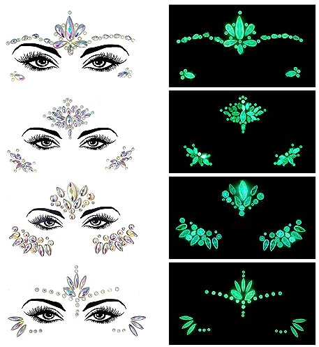 4Pcs Glitzersteine Festival Gesicht, Glitzer Accessoires, Strasssteine Selbstklebend, Glitzer Tattoo für Party