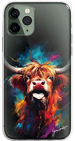 SmartGiftShop British Farm Woodland Animals Case OIL Palette Knife Art CLEAR Phone Cover Case Exclusive Artwork for iPhone 11 - Highland Cow C