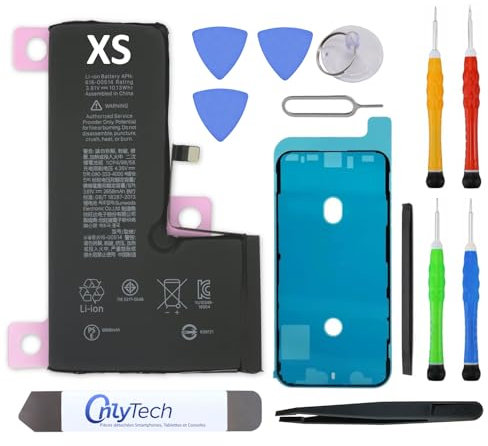 OnlyTech Batterie Premium de Remplacement pour iPhone XS - 2658mAh, Identique à l'Original, Kit 12 Outils Professionnels et adhésif écran Inclus