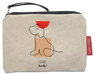 Hello-Bags. Borsellino/Portafoglio/Portacarte di credito. Esterno: 100% cotone. Con cerniera e fodera interna. Include una busta regalo kraft. LOVEBARKS. Colore: Écru/Nero. 14x10 cm.