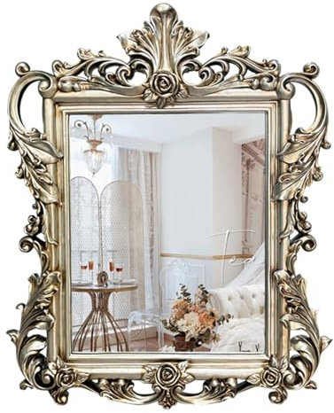 67 X 82 cm Dekorativer Wandspiegel, Barock Badezimmer Kosmetikspiegel, Vintage Hängespiegel für Schlafzimmer, Wohnzimmer, Kommode, Dekor (Color : Silber)