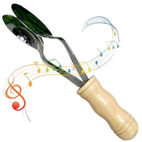 Toseky Musical Spoons - Stainless Steel Spoon Clapper with Wooden Handle - Hand Percussion Folk Appalachian Instrument, Music Experience for Adults Children Music Experience