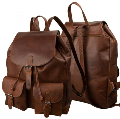 Buffalo Wanderer - Großer Vintage Leder Rucksack