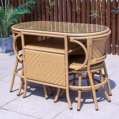 NOALED 3-teiliges Bistro-Set, Konversationssofa-Esstisch, verstecktes Lagerregal, Tischplatte aus gehärtetem Glas, für Terrasse, Pool, Hinterhof