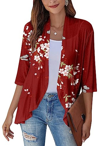 SCBFDI Cardigan Elegante Donna, Cardigan Kimono Per le Donne Cardigan Aperto Con Volant, Casual, Manica 3/4, Maglioni Leggeri, Spolverino, Ragazze, Moda, Maglioncini Cotone Donna, Coprispalle Elegante