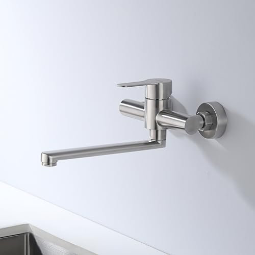 Decaura mitigeur mural cuisine, robinet cuisine mural en acier inoxydable, robinet lavabo cuisine 23cm bec rotatif à 360 degrés Brossé