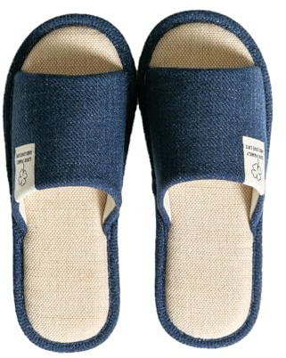 AioTio Pantuflas de Lino Suaves para Interiores Hombre Mujer Antideslizantes Cómodas​ Zapatos（Azul marino​​，42/43EU