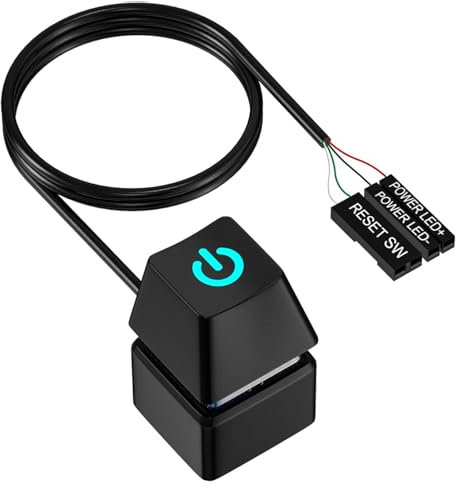 Interruptor de Encendido de Ordenador, Interruptor PC Encendido Externo, Botón de Encendido Externo para PC con Luz LED, Cable de Extensión de 1,8 M (Negro)