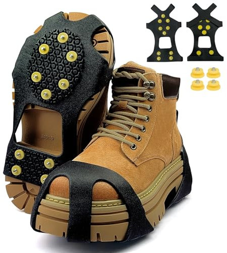 10 Zähnen Schuhspikes Ice Schuhkrallen,Anti Rutsch Schuhspikes, Antirutsch Spikes Glatteis,Schuhspikes,Für Winter Outdoor Sports Klettern,Schnee-und Eiswanderungen (Gelb M)