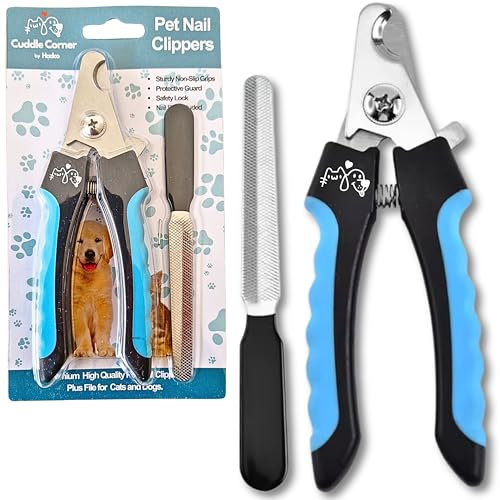 Cuddle Corner Pet Nail Clippers. Safety Lock and Protective Guard to Prevent Over Cutting. Suitable for Large, Medium and Small breeds. Dog Nail Clippers, Cat Nail Clippers.