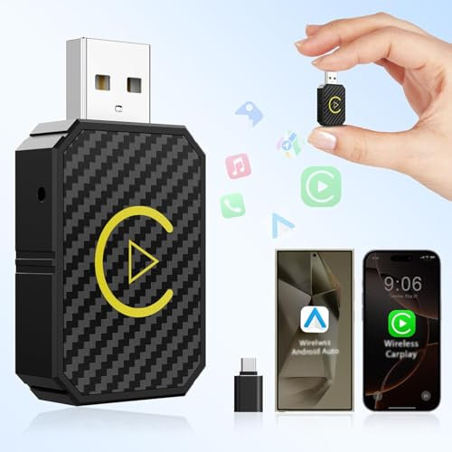 Quanlex Mini Wireless CarPlay and Wireless Android Auto Adapter 2025 for iPhone/Android, Carplay Wireless Dongle Plug and Play Low Latency Converts Wired to Wireless CarPlay for Cars 2016+,USB-C/USB