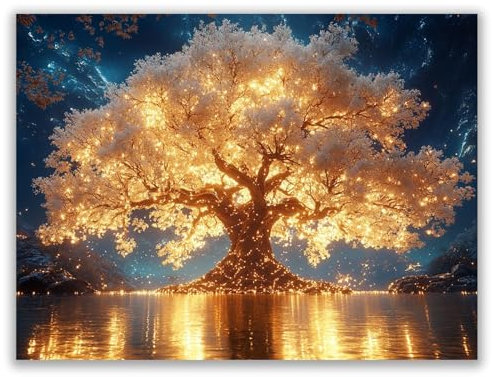HOQIU Home deko, Leuchtende große Bäume am Fluss leinwandbild, wandbilder, Zuhause, Schlafzimmer, Wohnzimmer, Dekorationen - 60x80cm Ungerahmt(Gelb)
