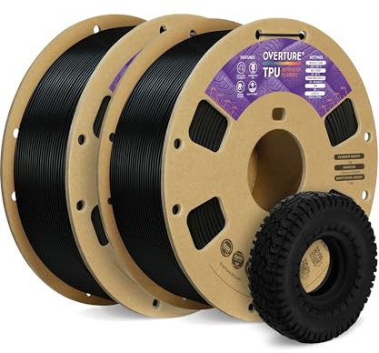 OVERTURE 2KG Bundle Flexible TPU 95A 3D Printer Filament 1.75mm, Black*2 | Soft & High Elasticity & Durability, Excellent Layer Adhesion, Accuracy +/- 0.02mm, Fits Most FDM (Black*2)