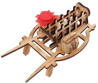 Yardwe Wooden Wheelbarrow Ornament Vintage Farm Tool Decor Rustic Tabletop Wooden Model for Garden Planter and Home Decoration