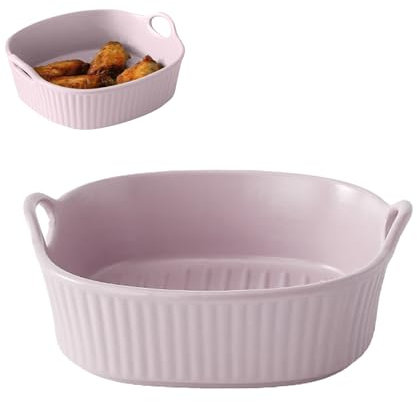 Ceramic Casserole Dish, Small Casserole Dish for Hot Air Fryer, 650 ml Baking Moulds with Handles for Fryer, Preparing Lasagne, Soup, Oven and Microwave Safe (Taro Purple)