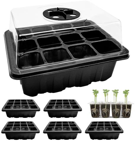 Mudoulu 6 PCS Bandejas Semilleros de Germinacion, 72 Bandeja Semilleros Mini Invernadero de Cultivo Germinación Semillero con Tapas Transparentes de Aire para Cultivo de Semillas (Negro)