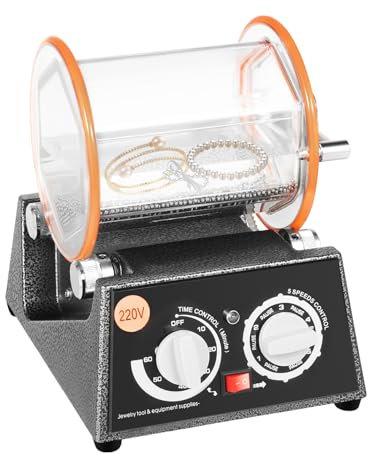 Poliermaschine für Schmuck Poliertrommel Kugelmühle 3 Kg, Rotary Tumbler Poliertrommel mit 5 Geschwindigkeitssteuerung und 10-60 Minuten Timer, Jewelry Tumbler Polierer 45 W