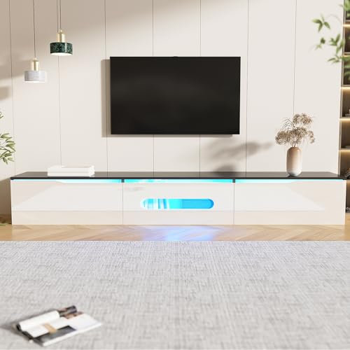 Merax Meuble TV LED brillant - 180 cm - Commande Bluetooth - Montage mural possible - Noir et blanc A