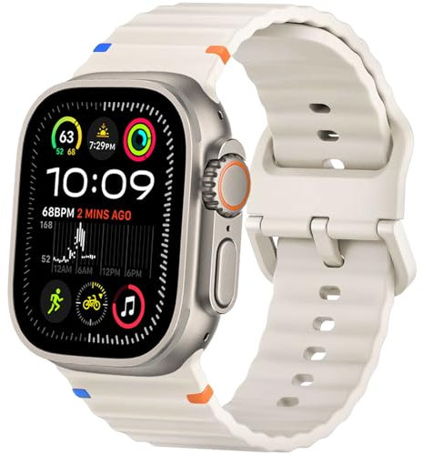 ALFARAY Sportarmband Kompatibel mit Apple Watch Ultra 1 2 Armband 49mm 46mm 45mm 44mm 42mm für Herren Damen, Ocean Silikon Armband für iWatch Series 10 9 8 7 SE 6 5 4 3 2 1 Ultra 2 1, Sternenlicht