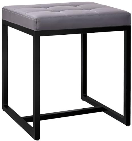 CLP Sitzhocker Barci I Moderner Hocker | Hochwertiger Polsterhocker mit schwarz pulverbeschichteten Eisengestell, Farbe:grau, Material:Kunstleder