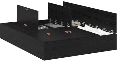 vidaXL Modernes Stauraum Bettgestell Schwarze Eiche 150 X 200 cm Stylishes Stauraum für Dein Schlafzimmer Optimales Design und Komfort Top Qualität für Erwachsene Doppel Holz Möbel