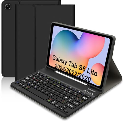 Coque Clavier pour Samsung Galaxy Tab S6 Lite 10,4 2024/2022/2020, AZERTY Français Étui Clavier Magnétique Bluetooth sans Fil Etui Housse avec Pen Holder pour Galaxy Tab S6 Lite, Bleu (Noir)