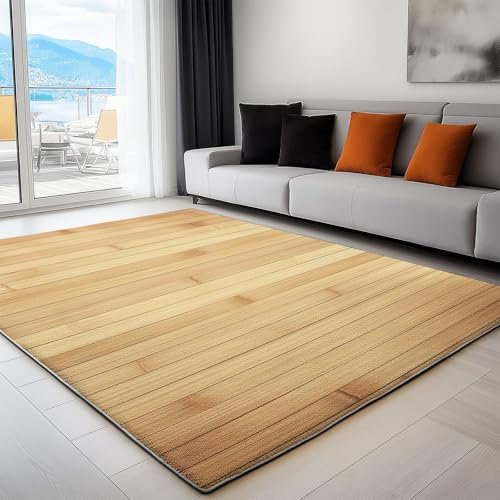 Générique Tapis De Salon Fond en Bois De Bambou 90 x 150 cm pour Chambre à Coucher Bureau Chambre d'enfant décoratif Anti-dérapant Flanelle Tapis Brun Clair lavables