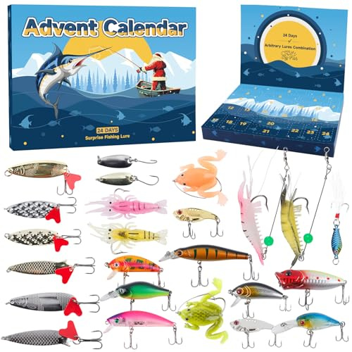 Angel Adventskalender 2025 Männer, 24 Tage Fishing Weihnachtskalender Fischer Countdown mit Raubfisch Karpfen Einzigartigem Angelzubehör Weihnachten Geschenk Papa Ehemann Freund Jugendliche Angler